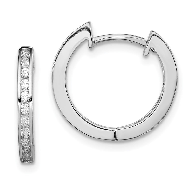 Sterling Silver Rhodium-Plated In/Out Pav Hinged Hoop Earrings