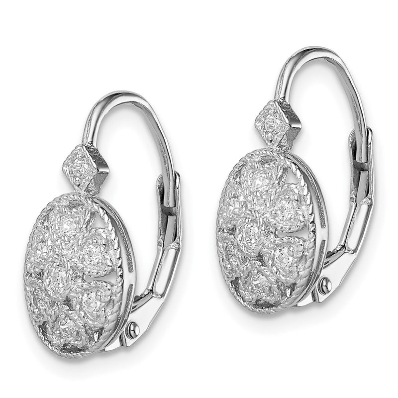 Sterling Silver Rhodium-Plated Polished Cz Leverback Earrings