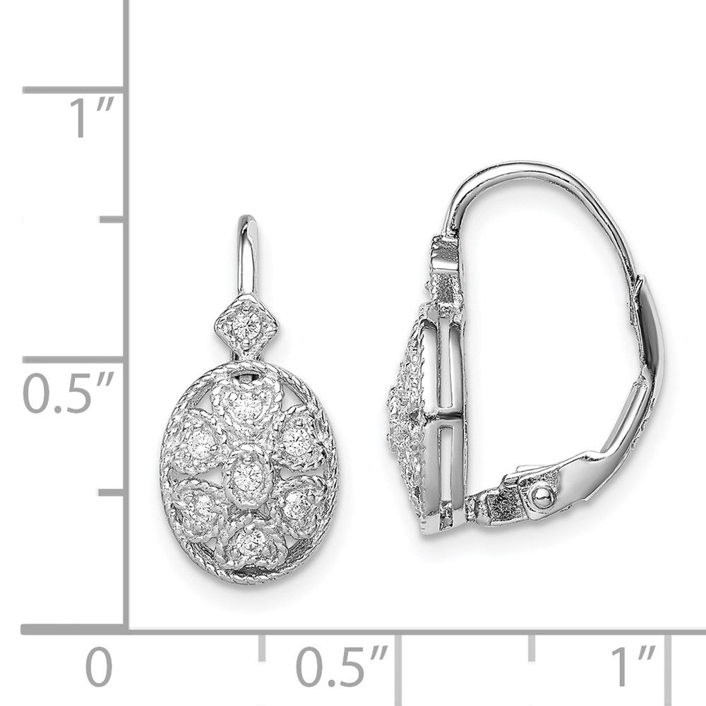 Sterling Silver Rhodium-Plated Polished Cz Leverback Earrings