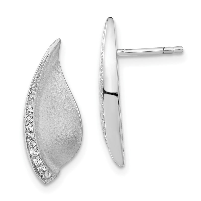 Sterling Silver Polished & Satin Cz Fancy Post Earrings