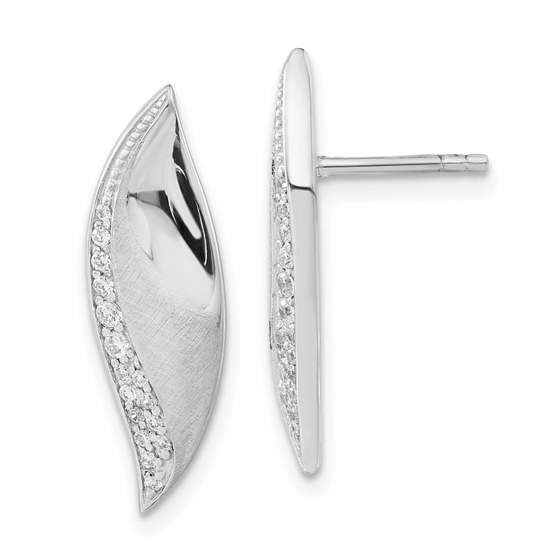 Sterling Silver Polished & Brushed Cz Fancy Post Earrings