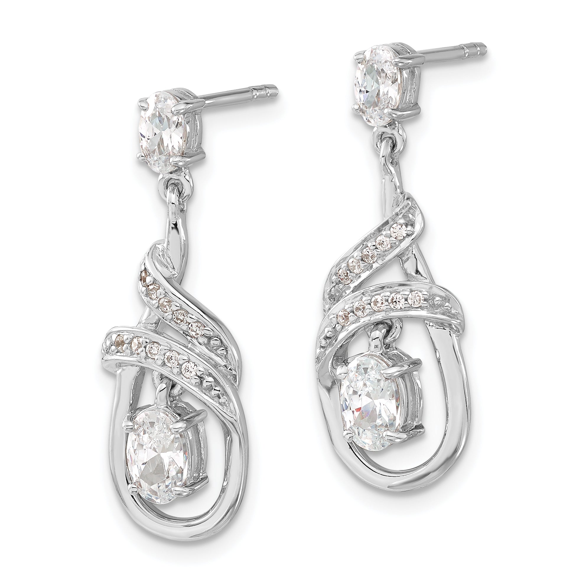 Sterling Silver Cz Fancy Teardrop Dangle Post Earrings