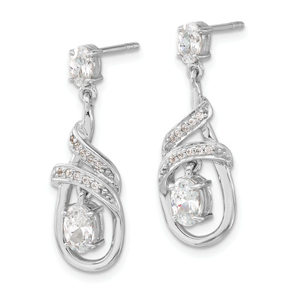 Sterling Silver Cz Fancy Teardrop Dangle Post Earrings