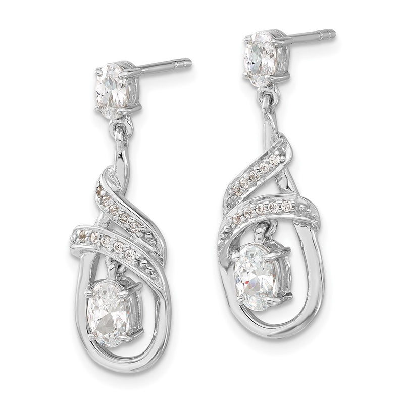 Sterling Silver Cz Fancy Teardrop Dangle Post Earrings