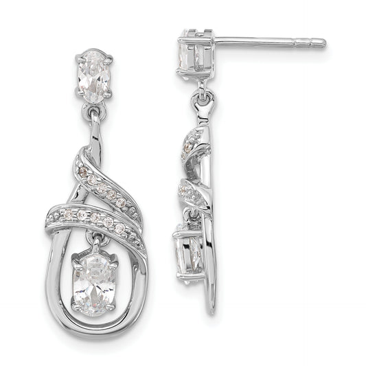 Sterling Silver Cz Fancy Teardrop Dangle Post Earrings
