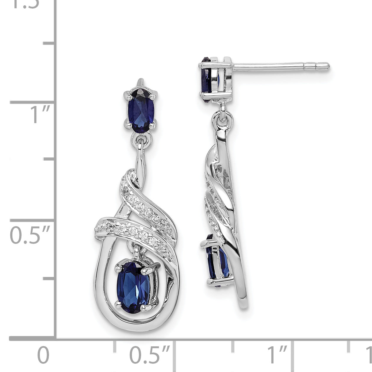 Sterling Silver Rhodium-Plated Lab Created Sapphire Cz Post Earrings