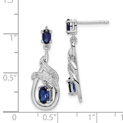 Sterling Silver Rhodium-Plated Lab Created Sapphire Cz Post Earrings