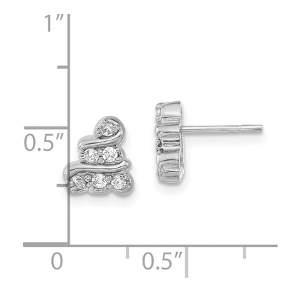 Sterling Silver Rhodium-Plated Polished Cz Post Earrings