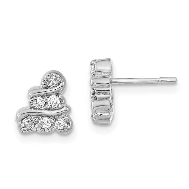 Sterling Silver Rhodium-Plated Polished Cz Post Earrings