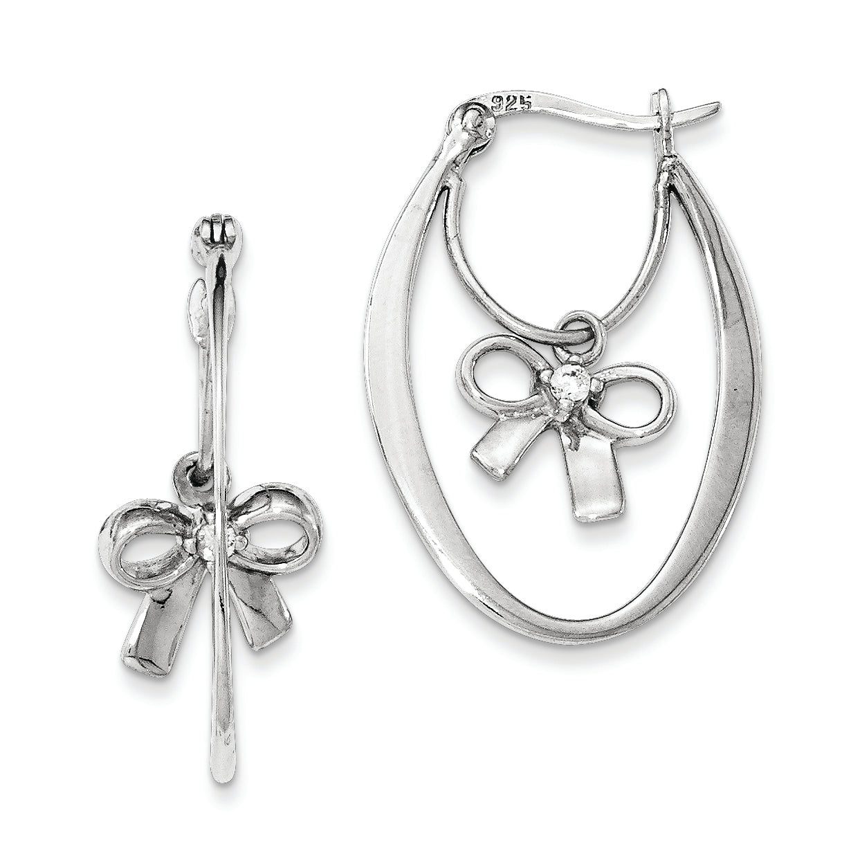 Sterling Silver Polished W/Cz Hoop Earrings