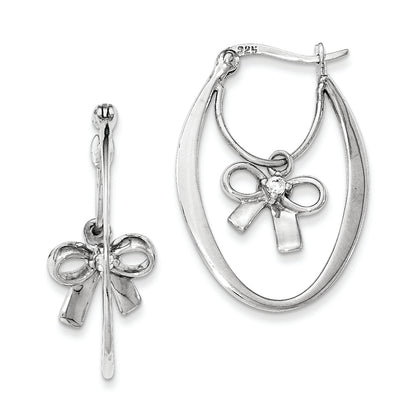 Sterling Silver Polished W/Cz Hoop Earrings