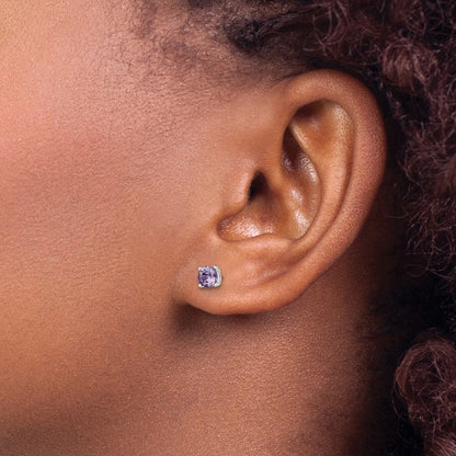 Sterling Silver Polished Round 4mm Purple Cz Stud Earrings