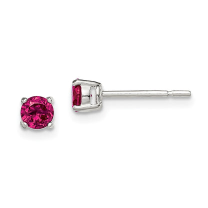 Sterling Silver Polished 4mm Round Red Glass Stud Earrings