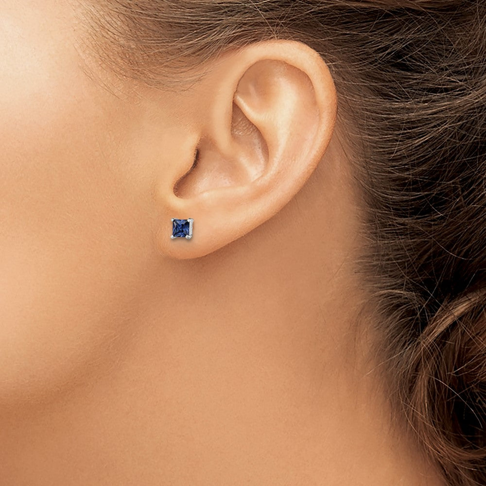 Sterling Silver Polished 4mm Square Dark Blue Cz Stud Earrings