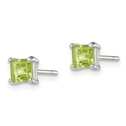 Sterling Silver Polished 4mm Square Light Green Cz Stud Earrings