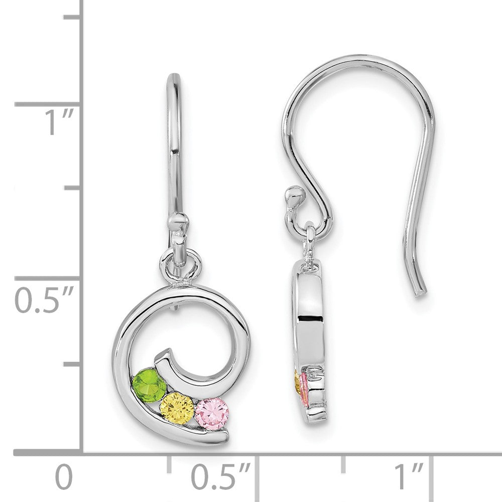 Sterling Silver Polished Green,Yellow & Pink Cz Swirl Dangle Earrings