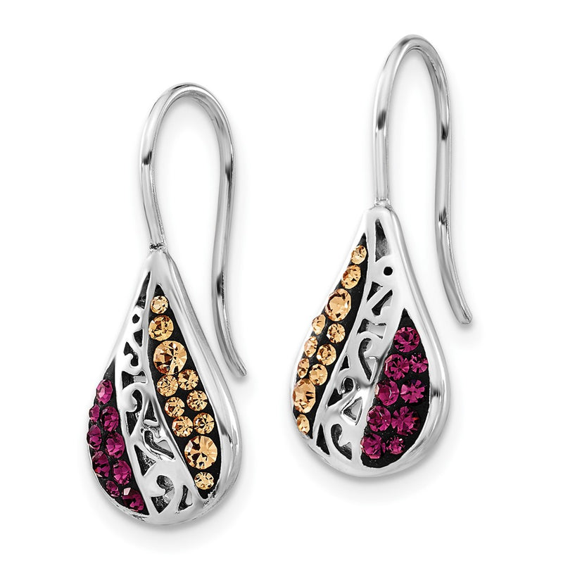 Sterling Silver Champagne & Purple Crystal Teardrop Dangle Earrings