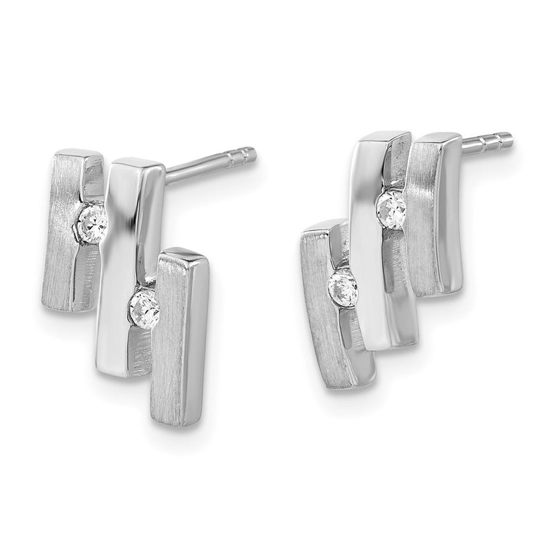 Sterling Silver Brushed And Polished Cz Post Earrings