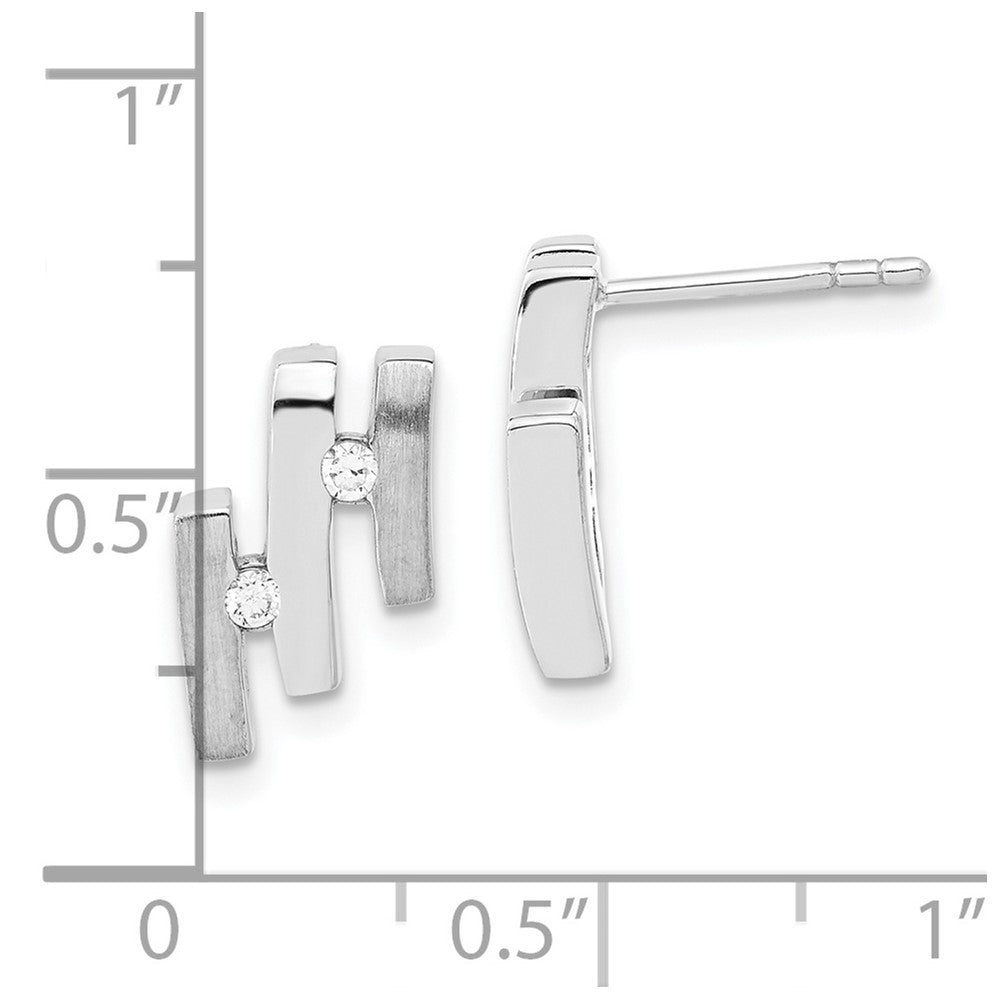 Sterling Silver Brushed And Polished Cz Post Earrings