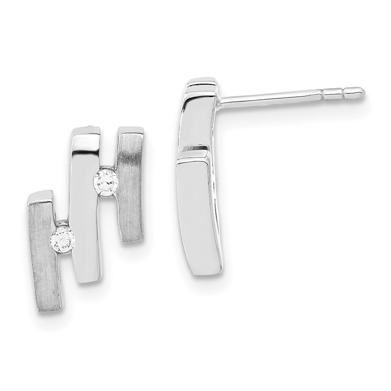 Sterling Silver Brushed And Polished Cz Post Earrings