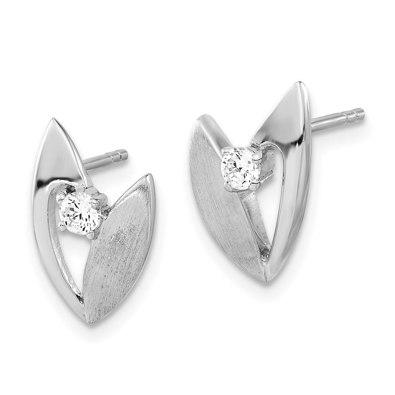 Sterling Silver Polished And Brushed Cz Earrings
