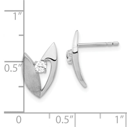 Sterling Silver Polished And Brushed Cz Earrings