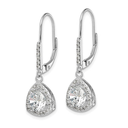 Sterling Silver Rhodium-Plated Polished Cz Leverback Earrings