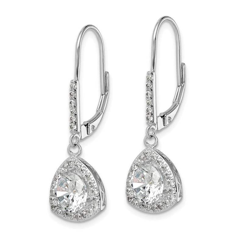 Sterling Silver Rhodium-Plated Polished Cz Leverback Earrings