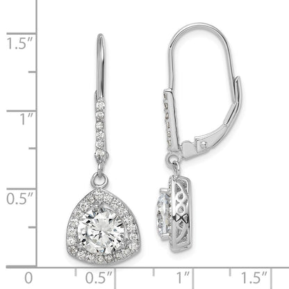 Sterling Silver Rhodium-Plated Polished Cz Leverback Earrings