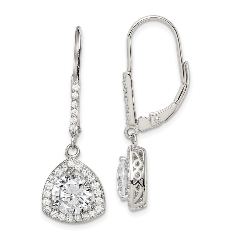 Sterling Silver Rhodium-Plated Polished Cz Leverback Earrings