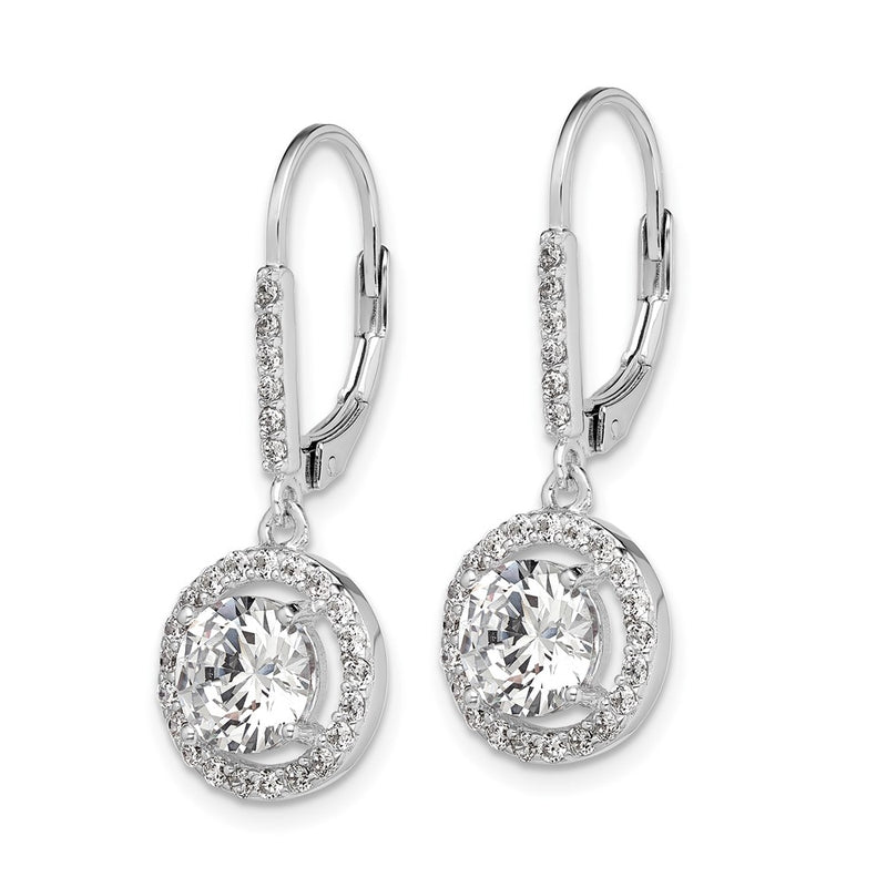 Sterling Silver Rhodium-Plated Polished Leverback Cz Earrings