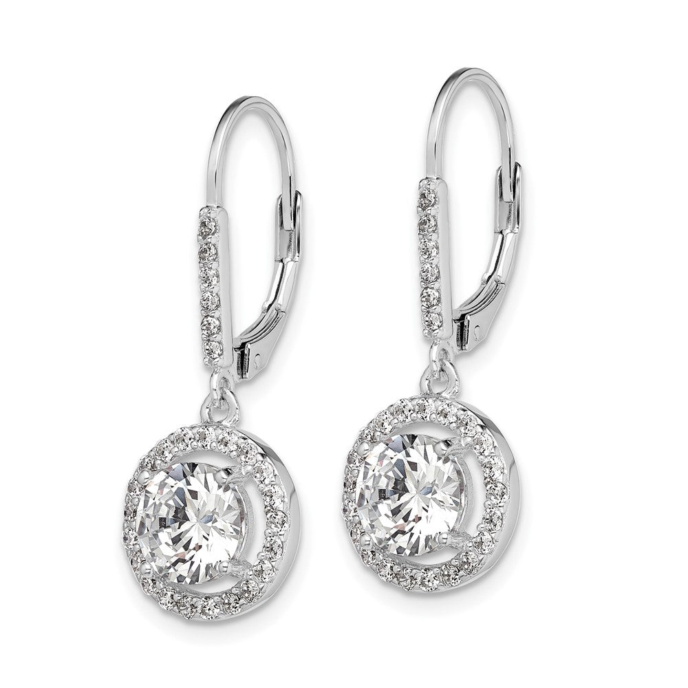 Sterling Silver Rhodium-Plated Polished Leverback Cz Earrings