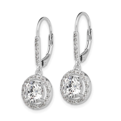 Sterling Silver Rhodium-Plated Polished Leverback Cz Earrings