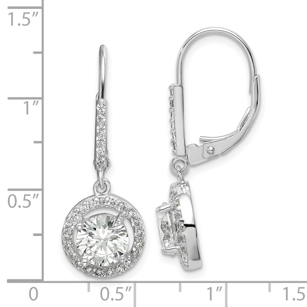 Sterling Silver Rhodium-Plated Polished Leverback Cz Earrings
