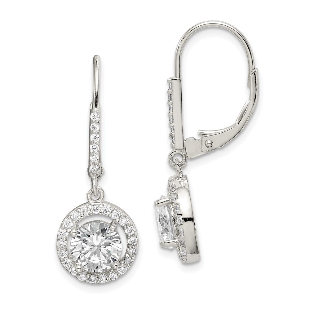 Sterling Silver Rhodium-Plated Polished Leverback Cz Earrings