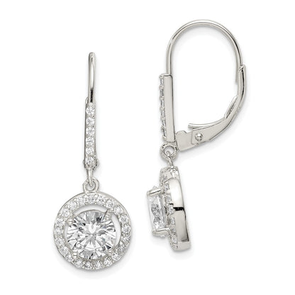 Sterling Silver Rhodium-Plated Polished Leverback Cz Earrings