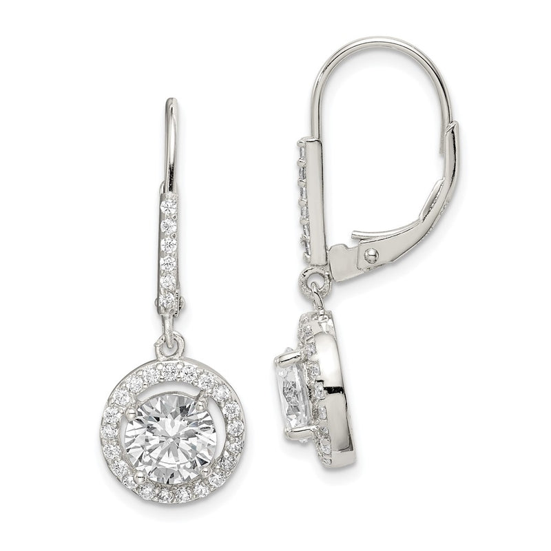Sterling Silver Rhodium-Plated Polished Leverback Cz Earrings