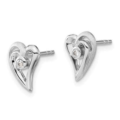 Sterling Silver Polished And Satin Cz Heart Post Earrings