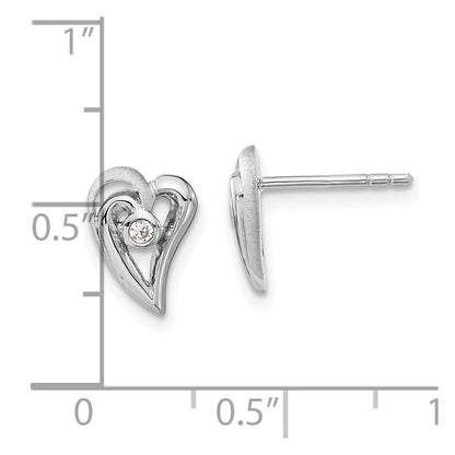 Sterling Silver Polished And Satin Cz Heart Post Earrings
