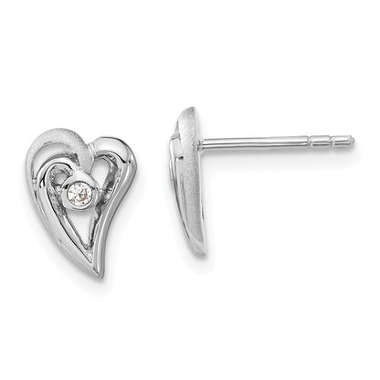 Sterling Silver Polished And Satin Cz Heart Post Earrings