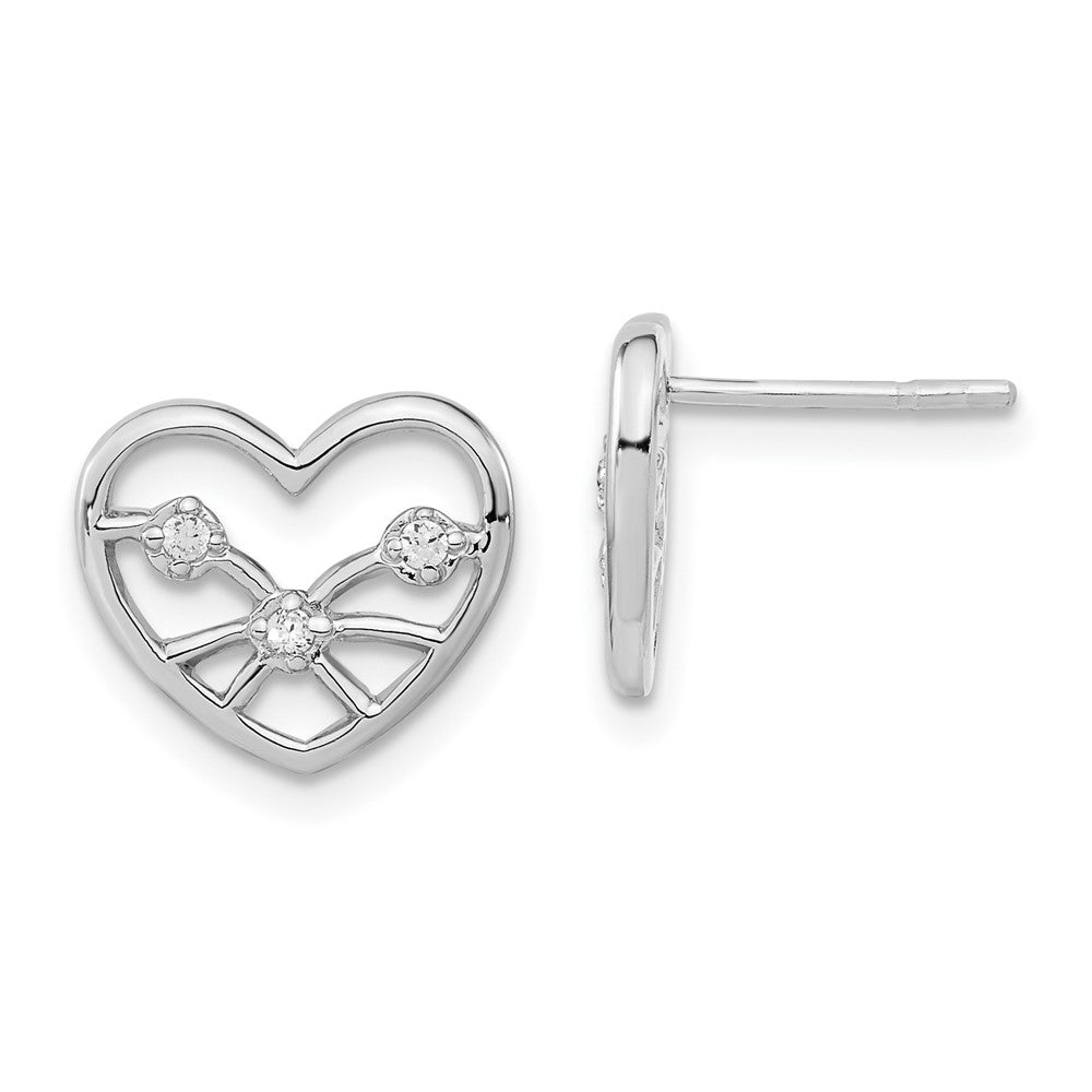Sterling Silver Polished Cz Heart Post Earrings