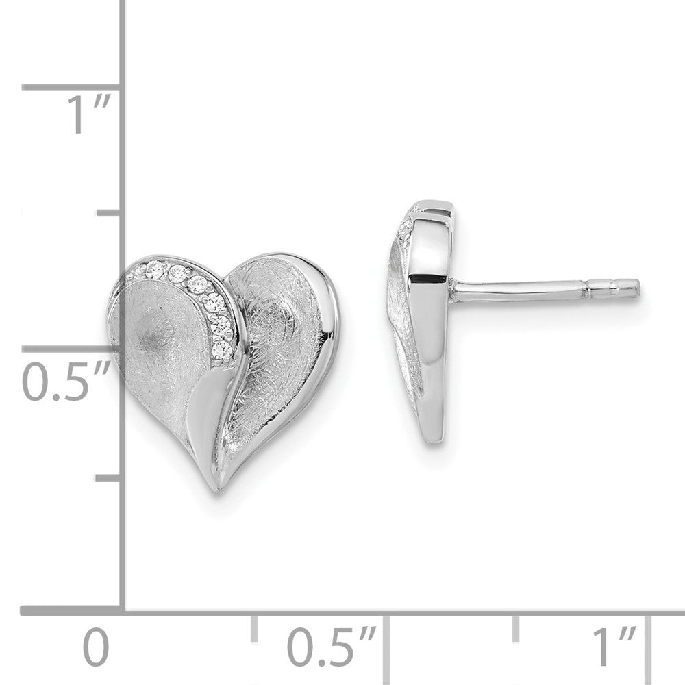 Sterling Silver Polished & Textured Cz Heart Post Earrings