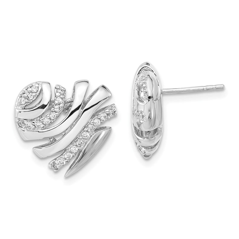 Sterling Silver Polished Cz Heart Post Earrings