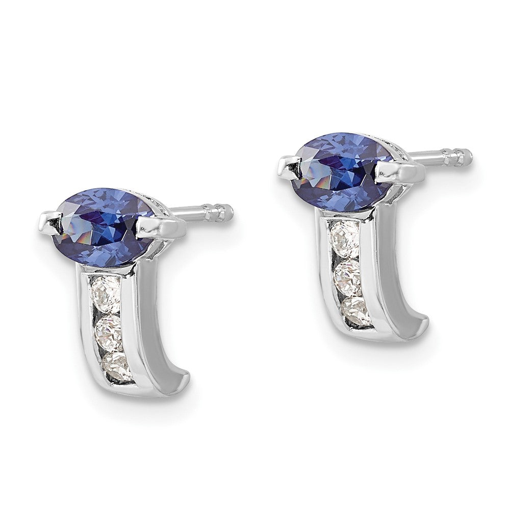 Sterling Silver Periwinkle & White Cz Post Earrings