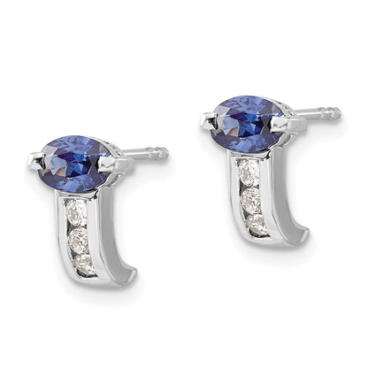 Sterling Silver Periwinkle & White Cz Post Earrings