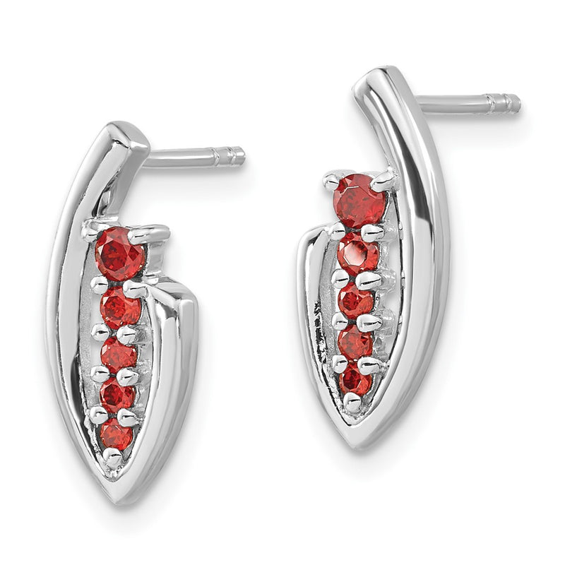 Sterling Silver Polished Red Cz Post Earrings