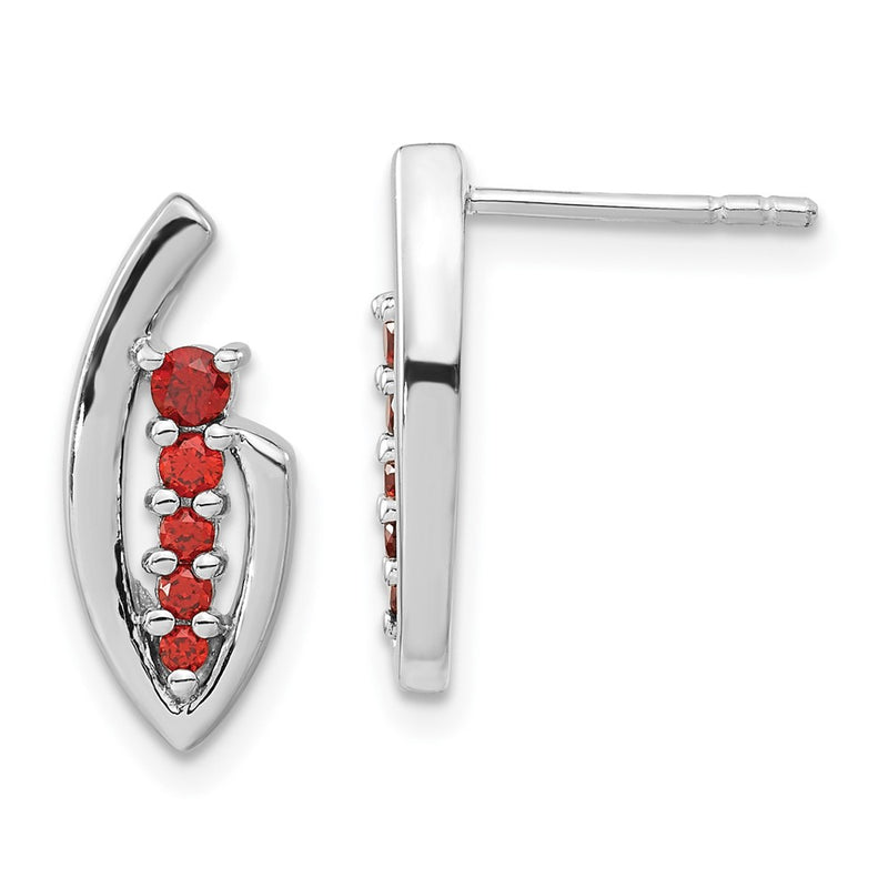 Sterling Silver Polished Red Cz Post Earrings