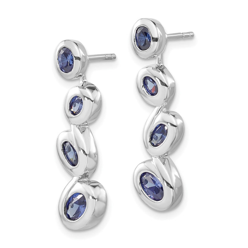 Sterling Silver Polished Blue Cz Dangle Post Earrings