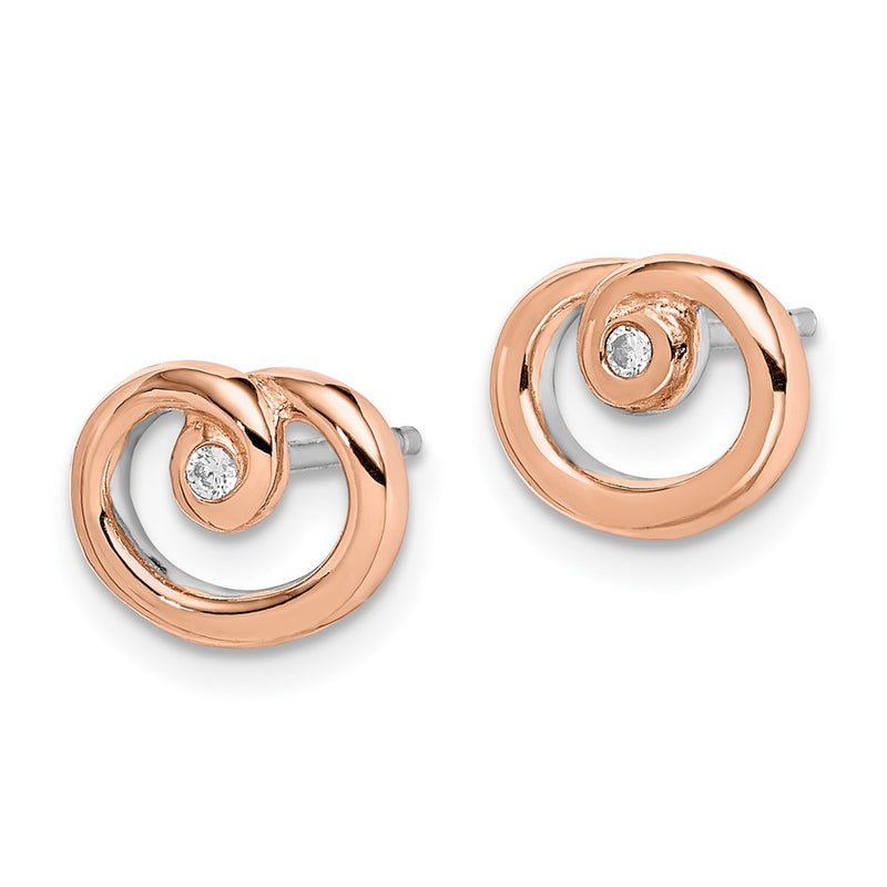 Sterling Silver Rhodium/Rose Gold-Plated Polished Cz Swirl Post Earrings