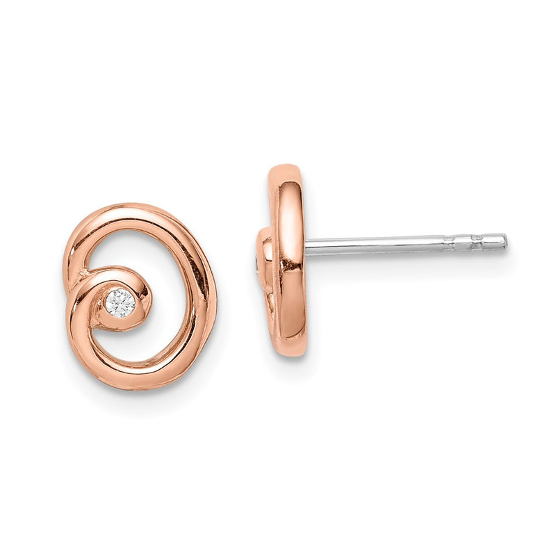 Sterling Silver Rhodium/Rose Gold-Plated Polished Cz Swirl Post Earrings